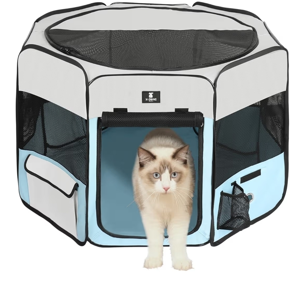 Portable Blue and White Cat Playpen
